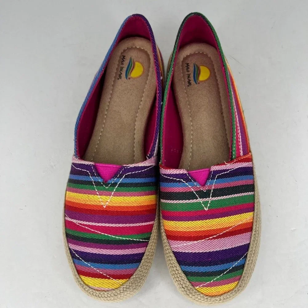 Maui Island Womens Tiki Multicolor Canvas Color Striped Size 7M Slip On Shoes